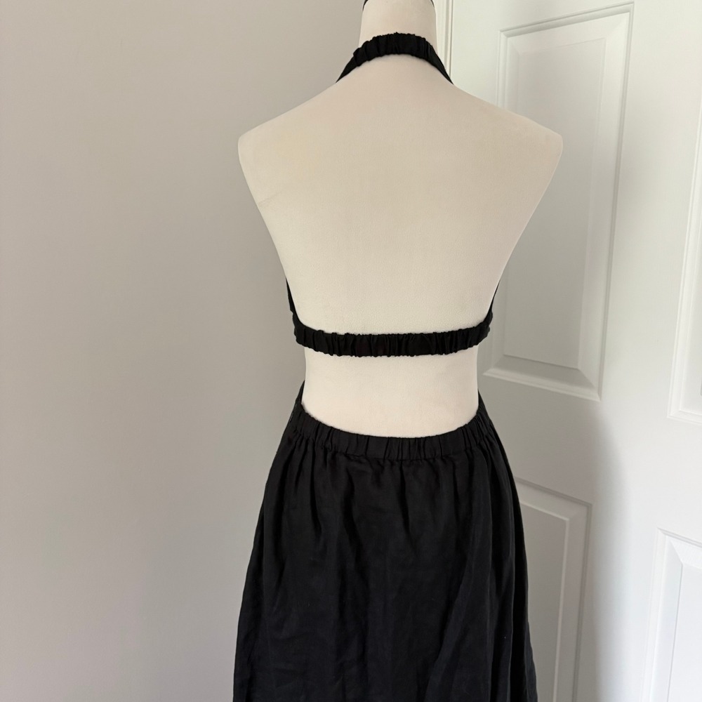 Banana Republic Lisa Midi Dress 100% Linen Small Black Halter Cutout Twist Front - Picture 7 of 15